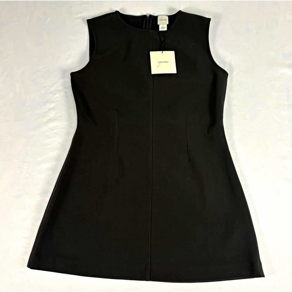 Calvin Klein Womens Sleeveless Tunic Top Black Size M Crepe Back Zip Work NWT